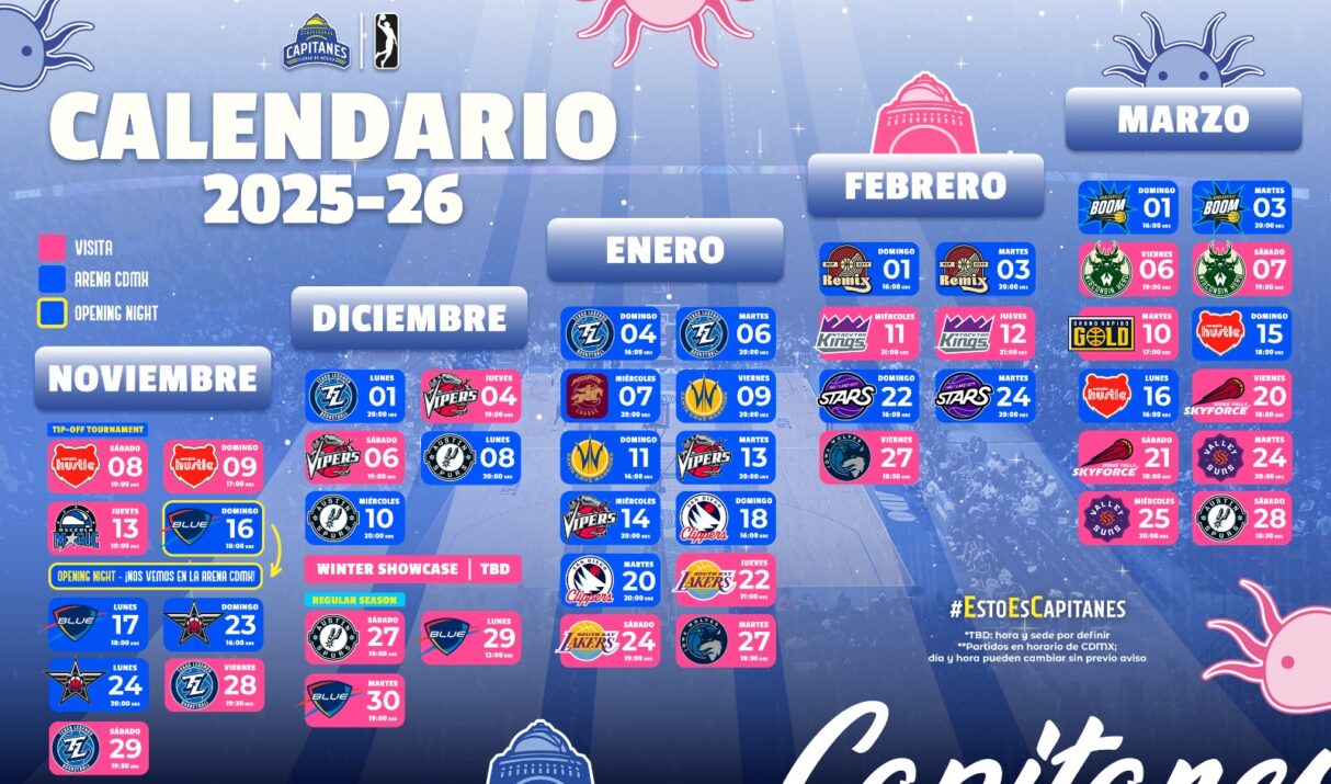  Capitanes anuncia calendario para la Temporada 2025-26 de la NBA G LEAGUE 